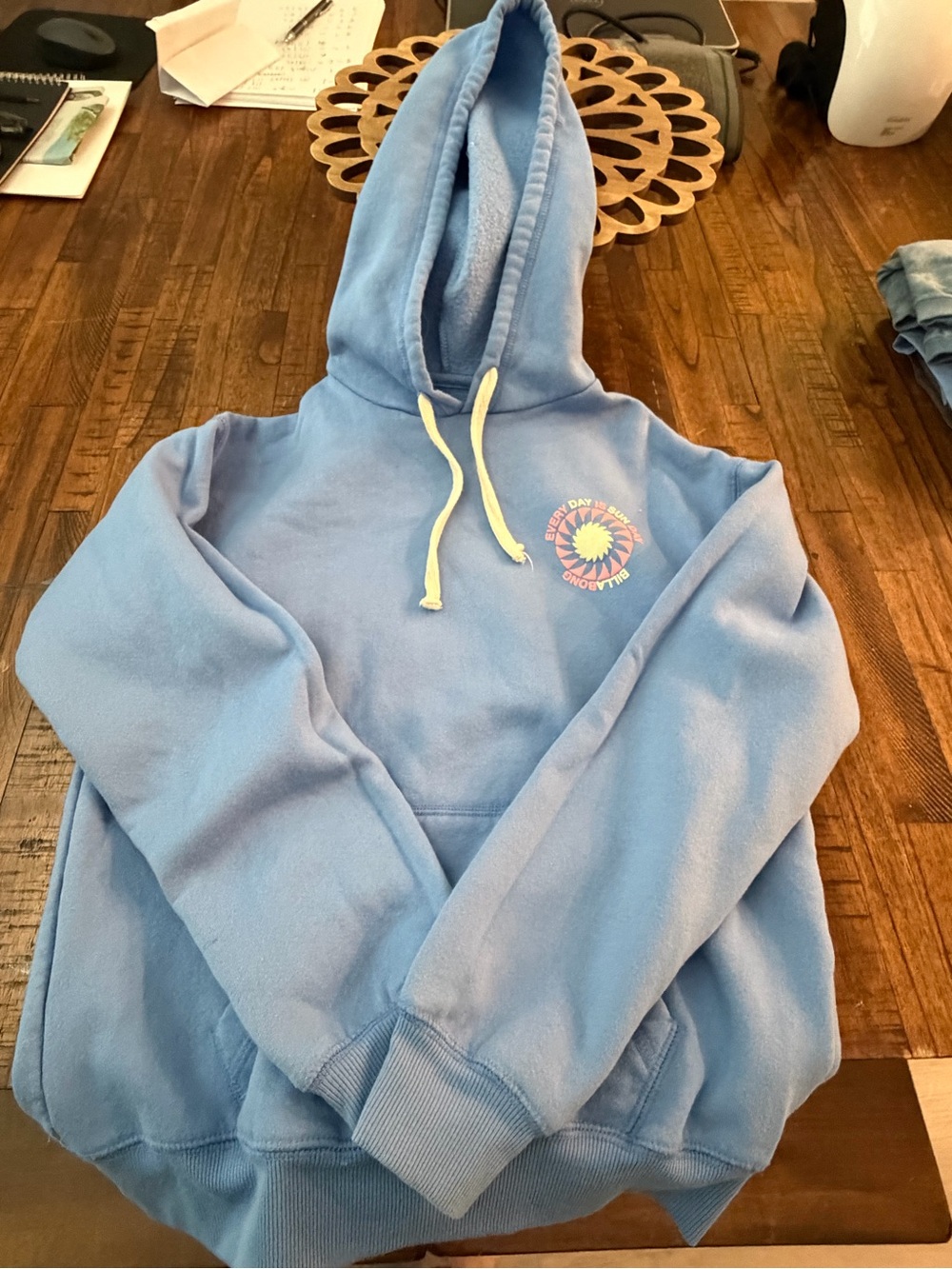 Billabong Light Blue Hoodie with Sun Graphic